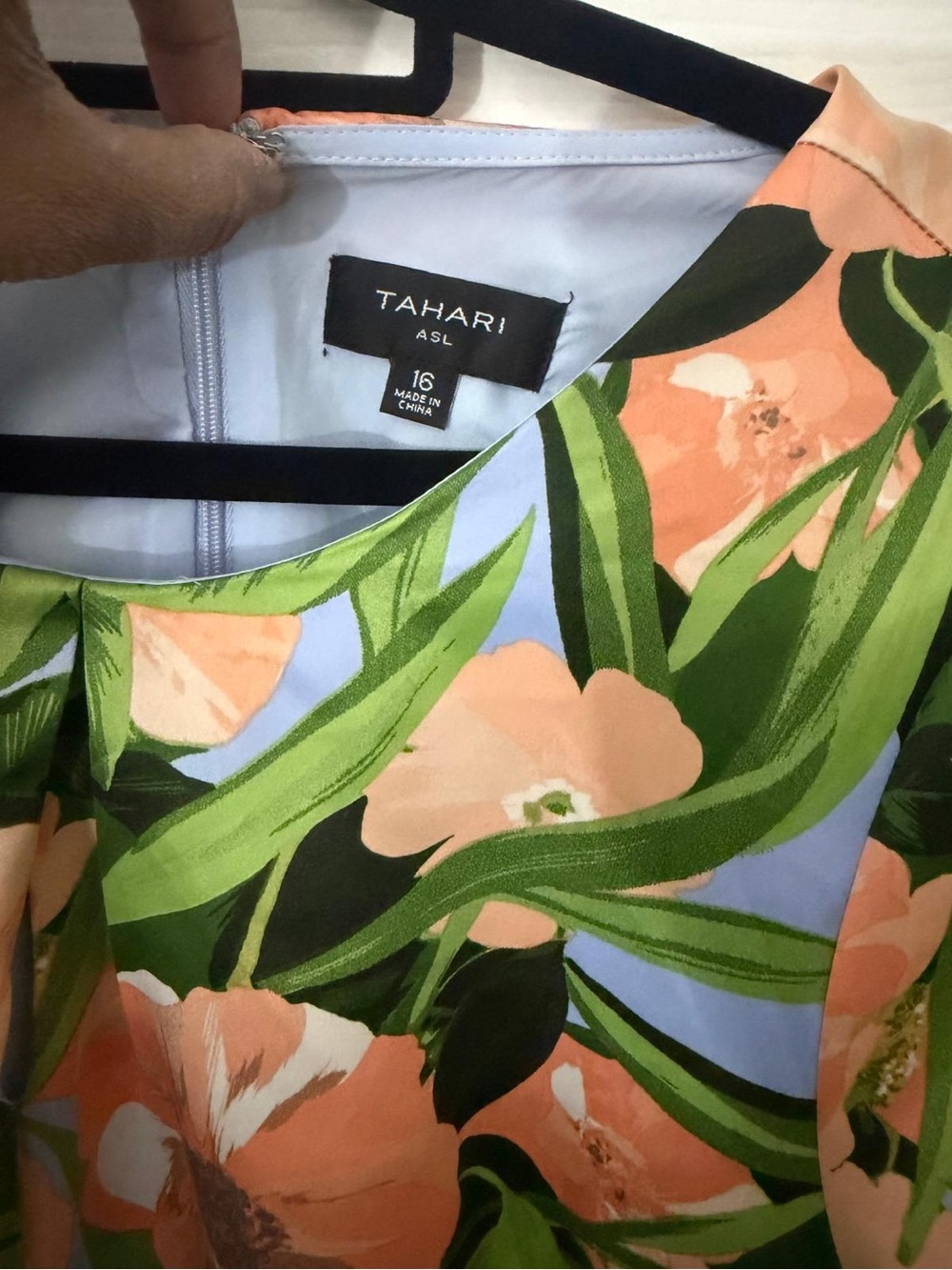 Tahari ASL Women's Green Floral Belted Pleated Short-Sleeve Fit & Flare Dress 16 - Picture 7 of 10